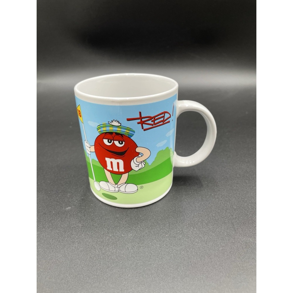 Vintage 2002 M&M Coffee Mug Garlerie Blue Playing Football/Red Golfing